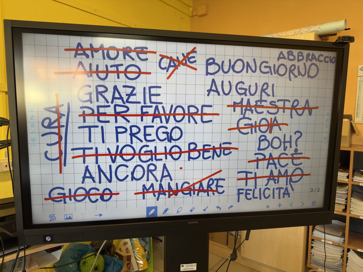 una lavagna con le parole che i bambini hanno deciso di salvare e custodire